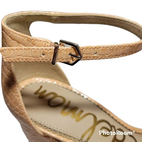 Sam Edelman Sandals Womens Sz 6 Daniella Open Toe Ankle Strap Heel Peach Croco - Picture 9 of 13